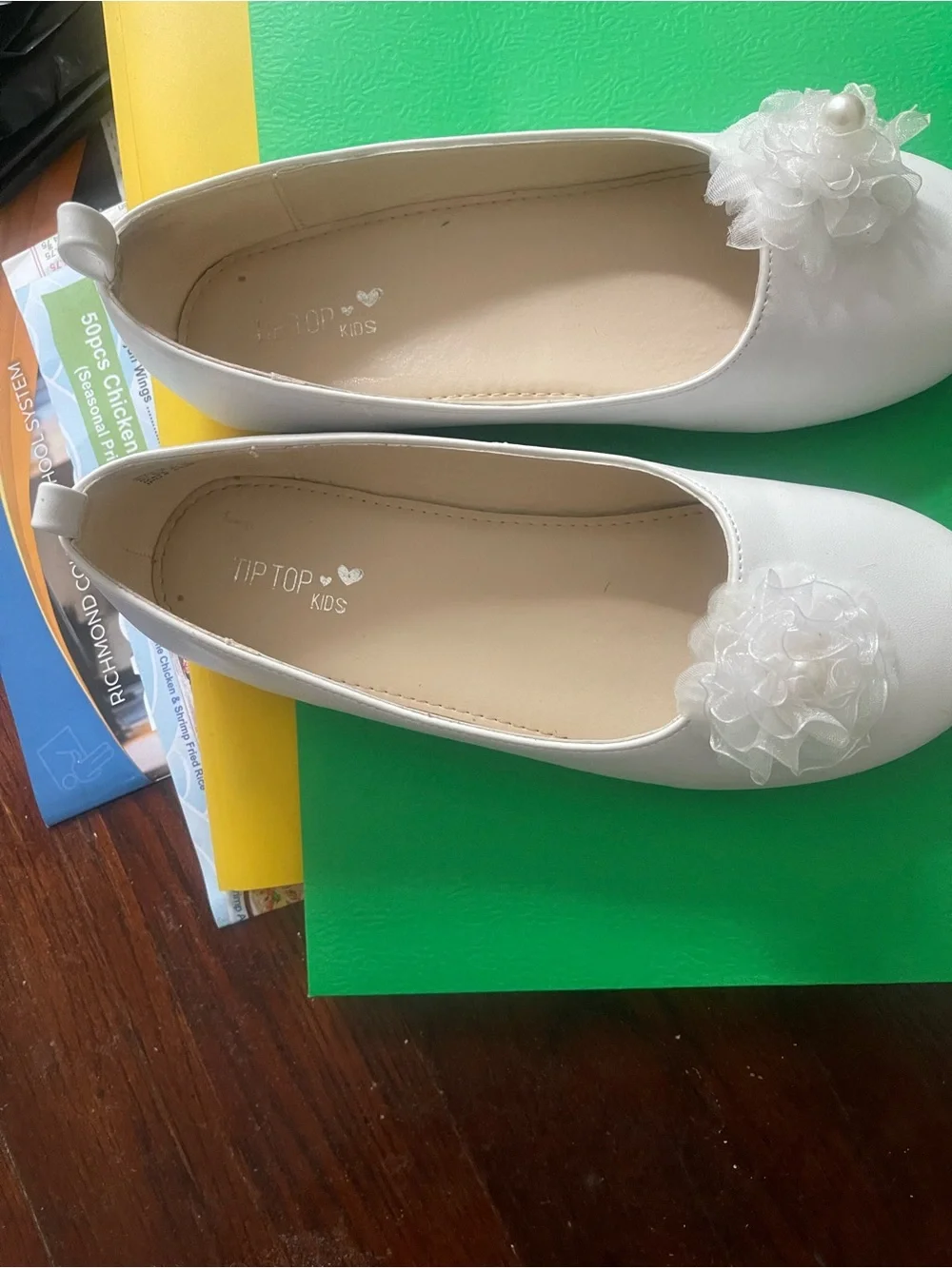 Girls White Floral Ballet Flats - Elegant Dress Shoes